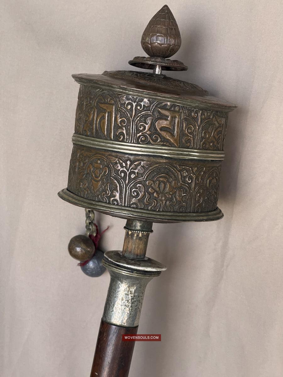 1785 Large Antique Tibetan Buddhist Prayer Wheel-WOVENSOULS Antique Textiles & Art Gallery