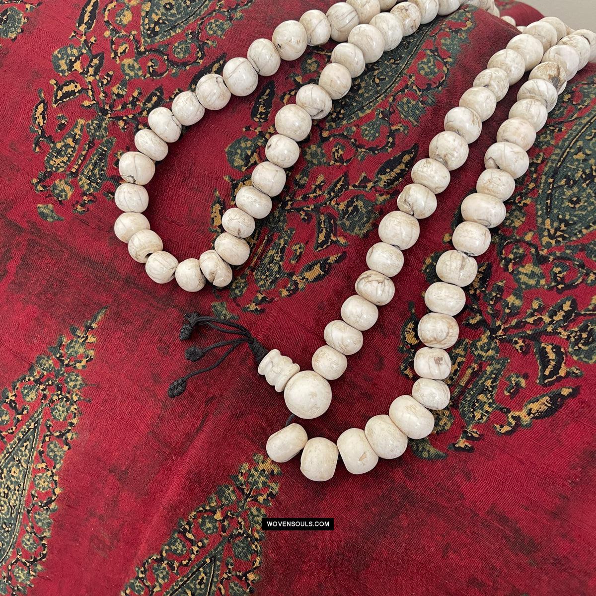 1786 Antique Tibetan Buddhist Mountain Coral Prayer Beads-WOVENSOULS Antique Textiles & Art Gallery