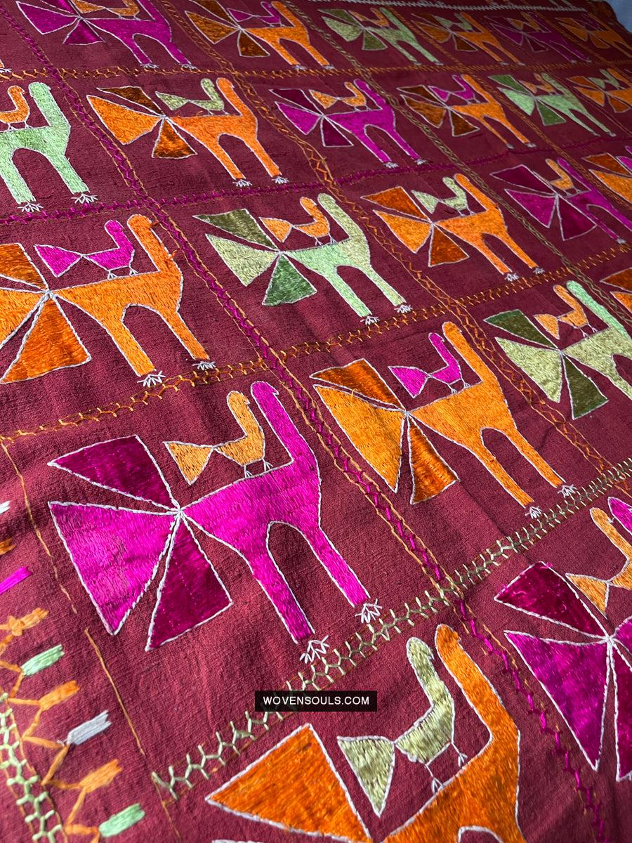 1797 Antique Rare Phulkari with Bird motif - WOVENSOULS Antique Textiles & Art Gallery