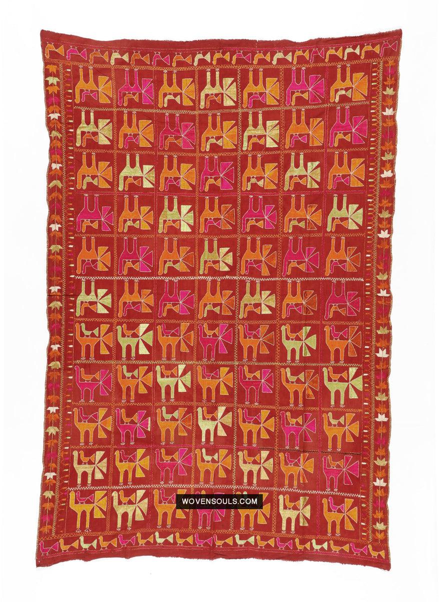 1797 Antique Rare Phulkari with Bird motif - WOVENSOULS Antique Textiles & Art Gallery