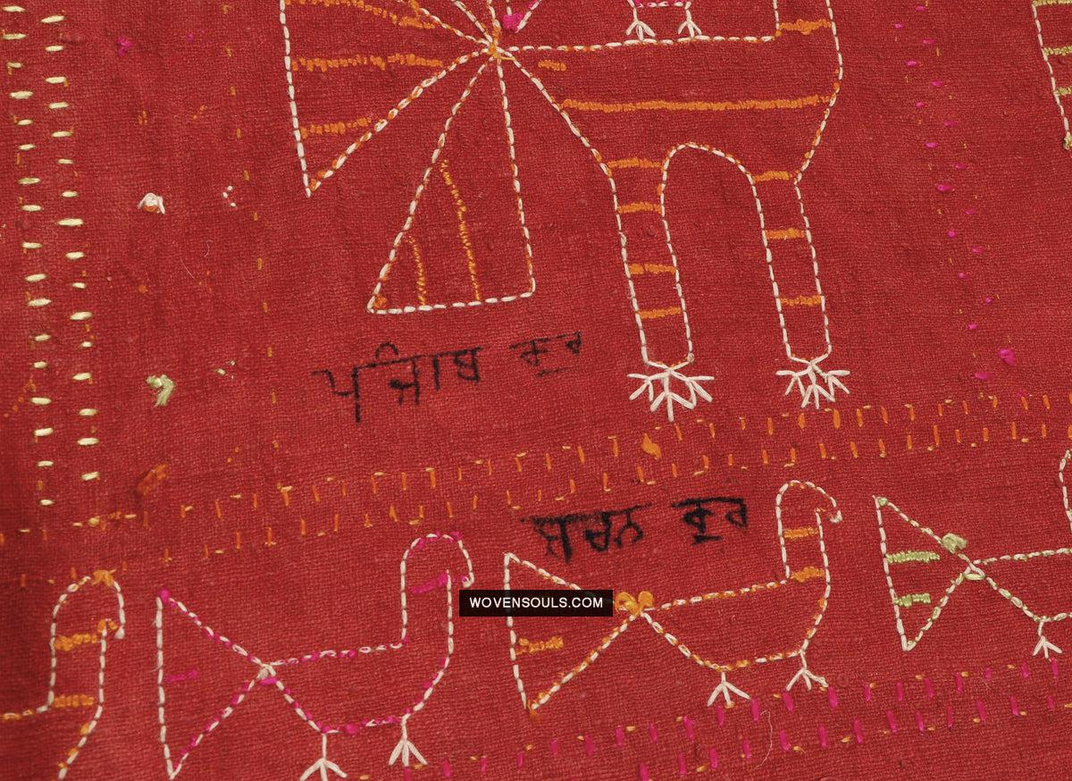 1797 Antique Rare Phulkari with Bird motif - WOVENSOULS Antique Textiles & Art Gallery