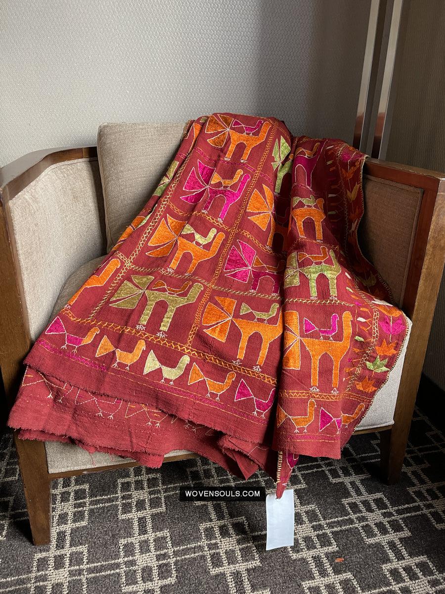 1797 Antique Rare Phulkari with Bird motif - WOVENSOULS Antique Textiles & Art Gallery