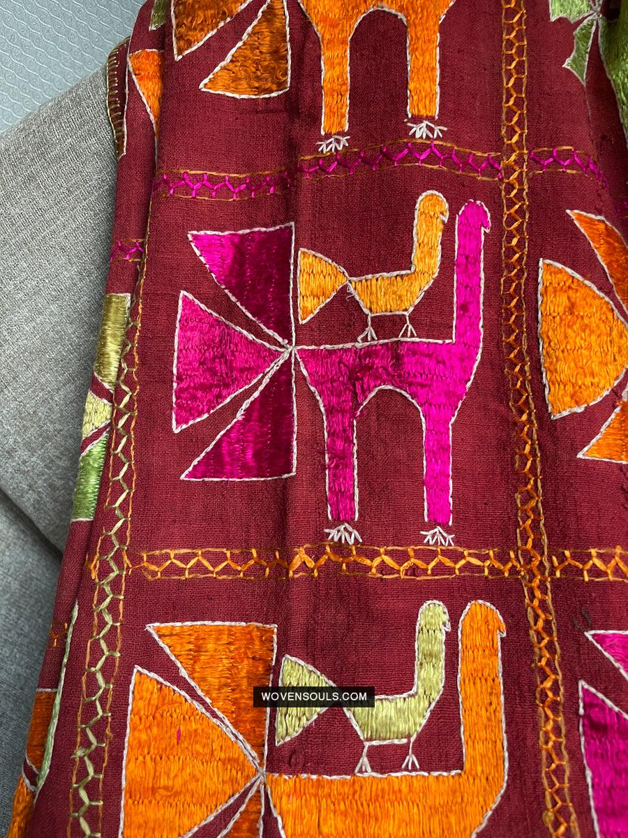 1797 Antique Rare Phulkari with Bird motif - WOVENSOULS Antique Textiles & Art Gallery