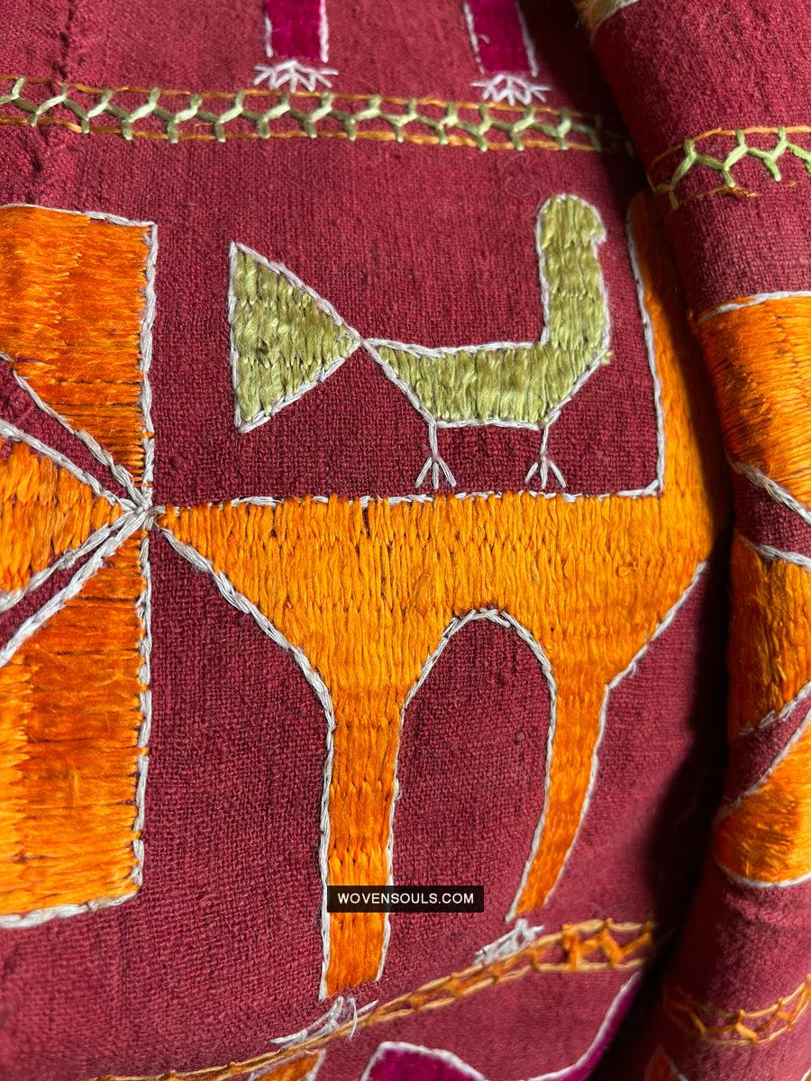 1797 Antique Rare Phulkari with Bird motif - WOVENSOULS Antique Textiles & Art Gallery