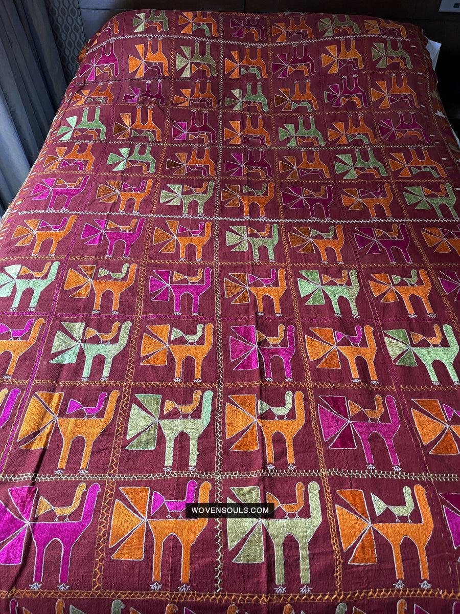 1797 Antique Rare Phulkari with Bird motif - WOVENSOULS Antique Textiles & Art Gallery