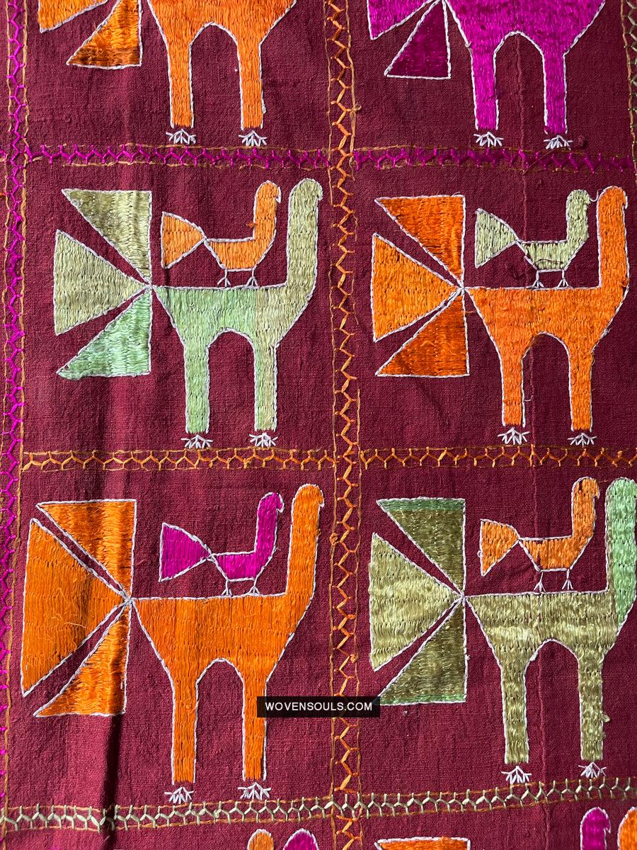 1797 Antique Rare Phulkari with Bird motif - WOVENSOULS Antique Textiles & Art Gallery