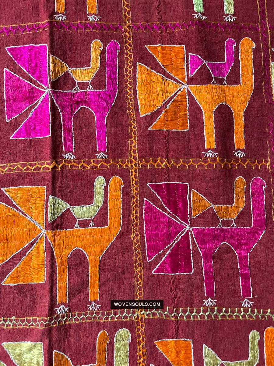 1797 Antique Rare Phulkari with Bird motif - WOVENSOULS Antique Textiles & Art Gallery