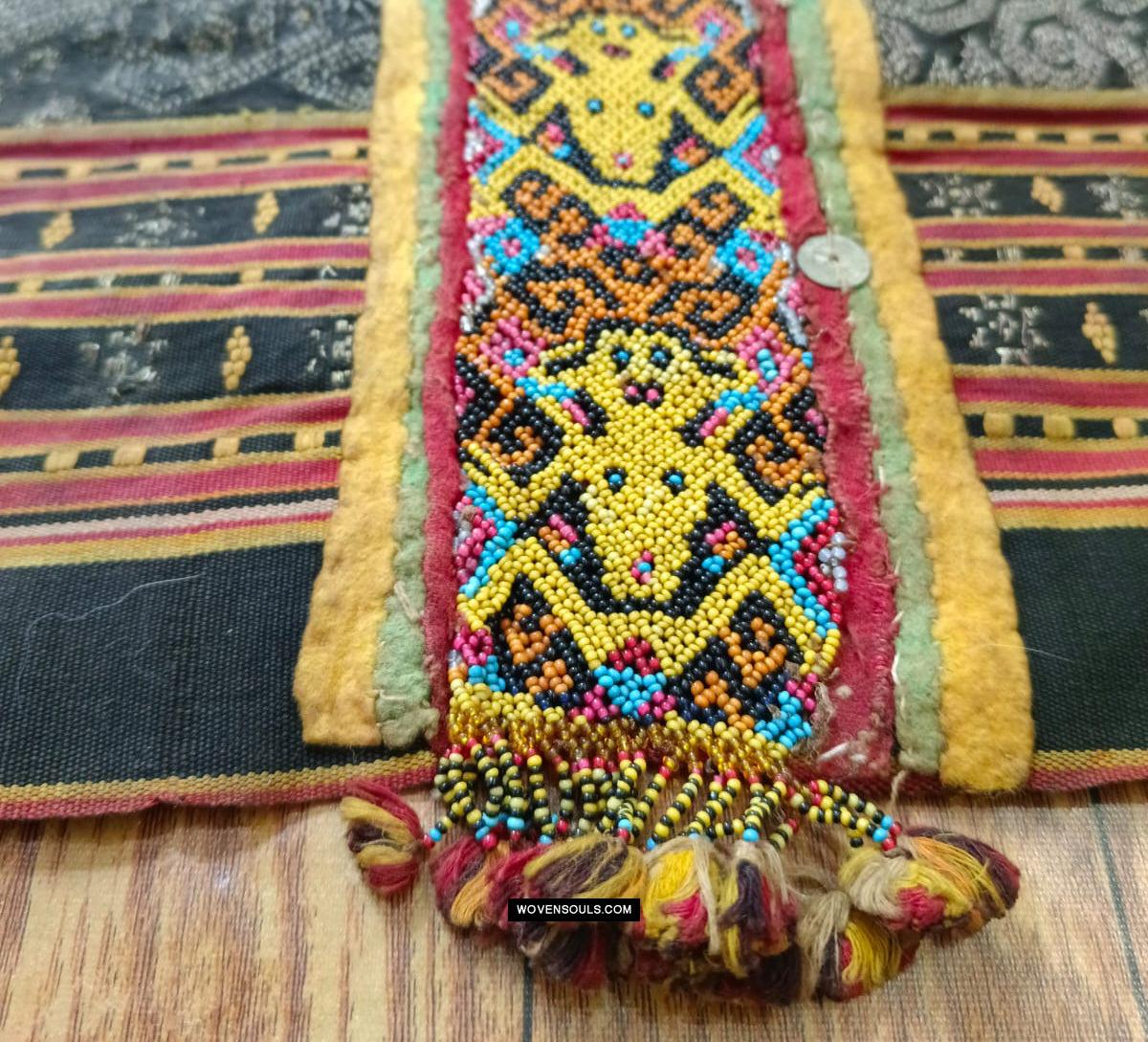 1811 Antique Iban Wedding Skirt Beaded Band Benang Perak-WOVENSOULS Antique Textiles & Art Gallery