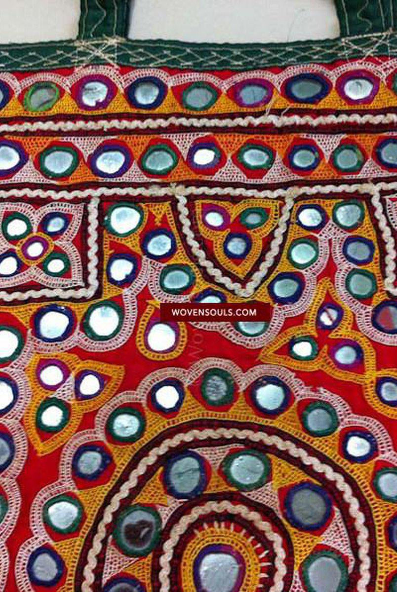 183 Bag with Tribal Mirrorwork and Embroidery-WOVENSOULS-Antique-Vintage-Textiles-Art-Decor