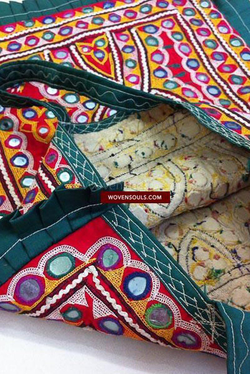 183 Bag with Tribal Mirrorwork and Embroidery-WOVENSOULS-Antique-Vintage-Textiles-Art-Decor