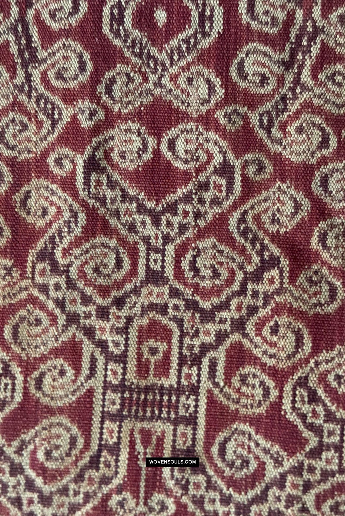 1834 Antique Iban Ceremonial Ikat - Superb Vine Pattern + Rings