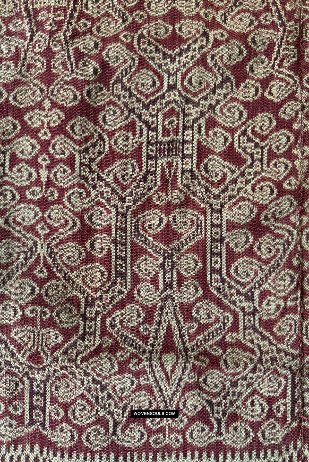 1834 Antique Iban Ceremonial Ikat - Superb Vine Pattern + Rings
