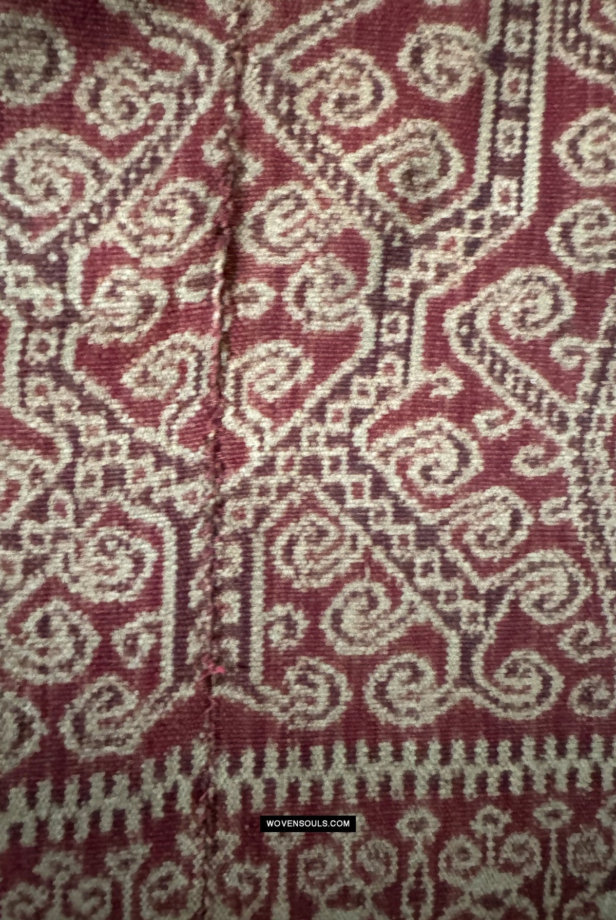 1834 Antique Iban Ceremonial Ikat - Superb Vine Pattern + Rings