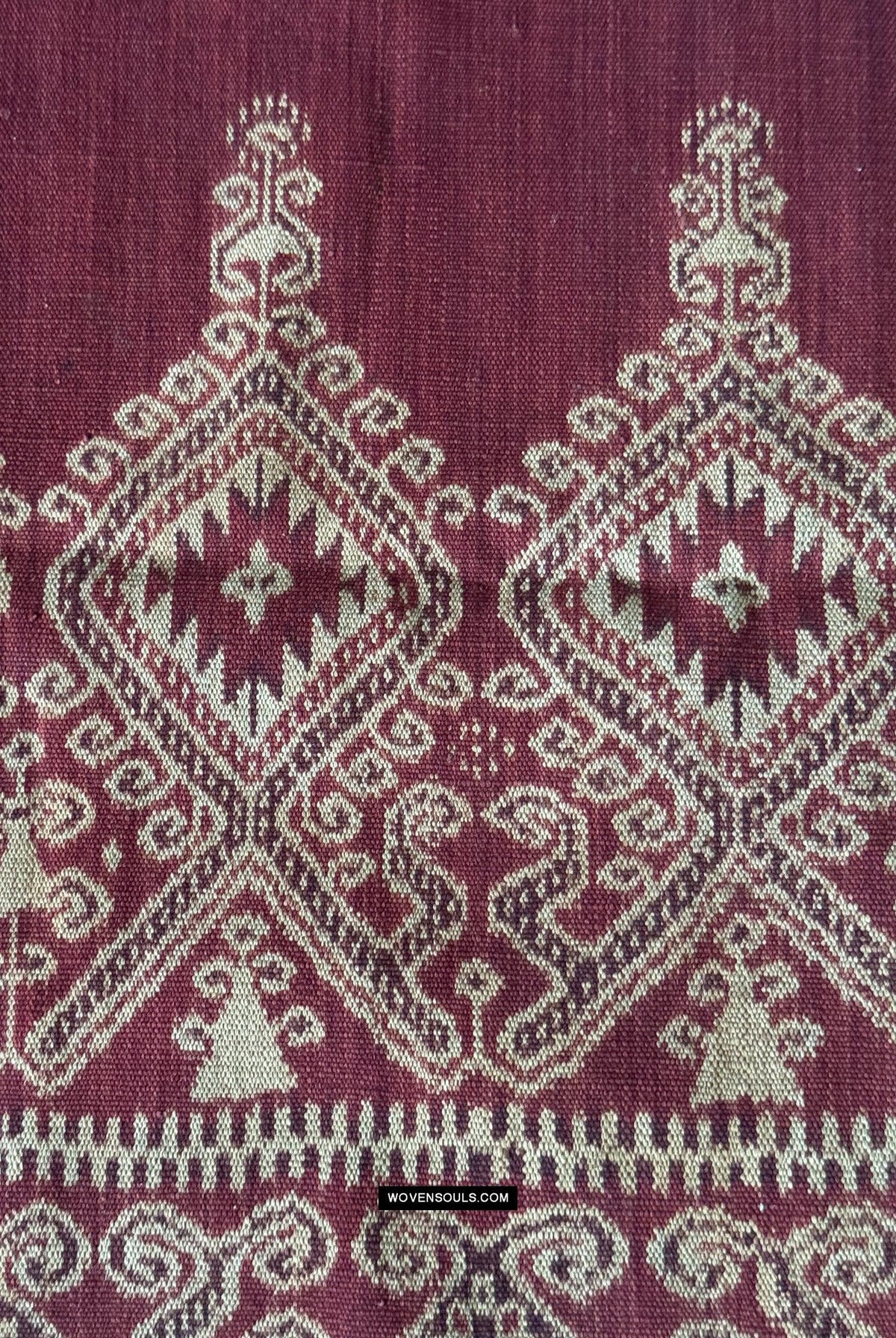 1834 Antique Iban Ceremonial Ikat - Superb Vine Pattern + Rings