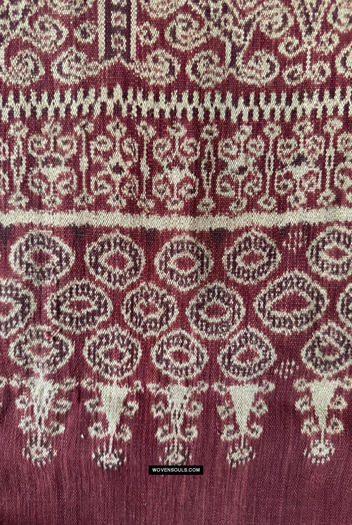 1834 Antique Iban Ceremonial Ikat - Superb Vine Pattern + Rings