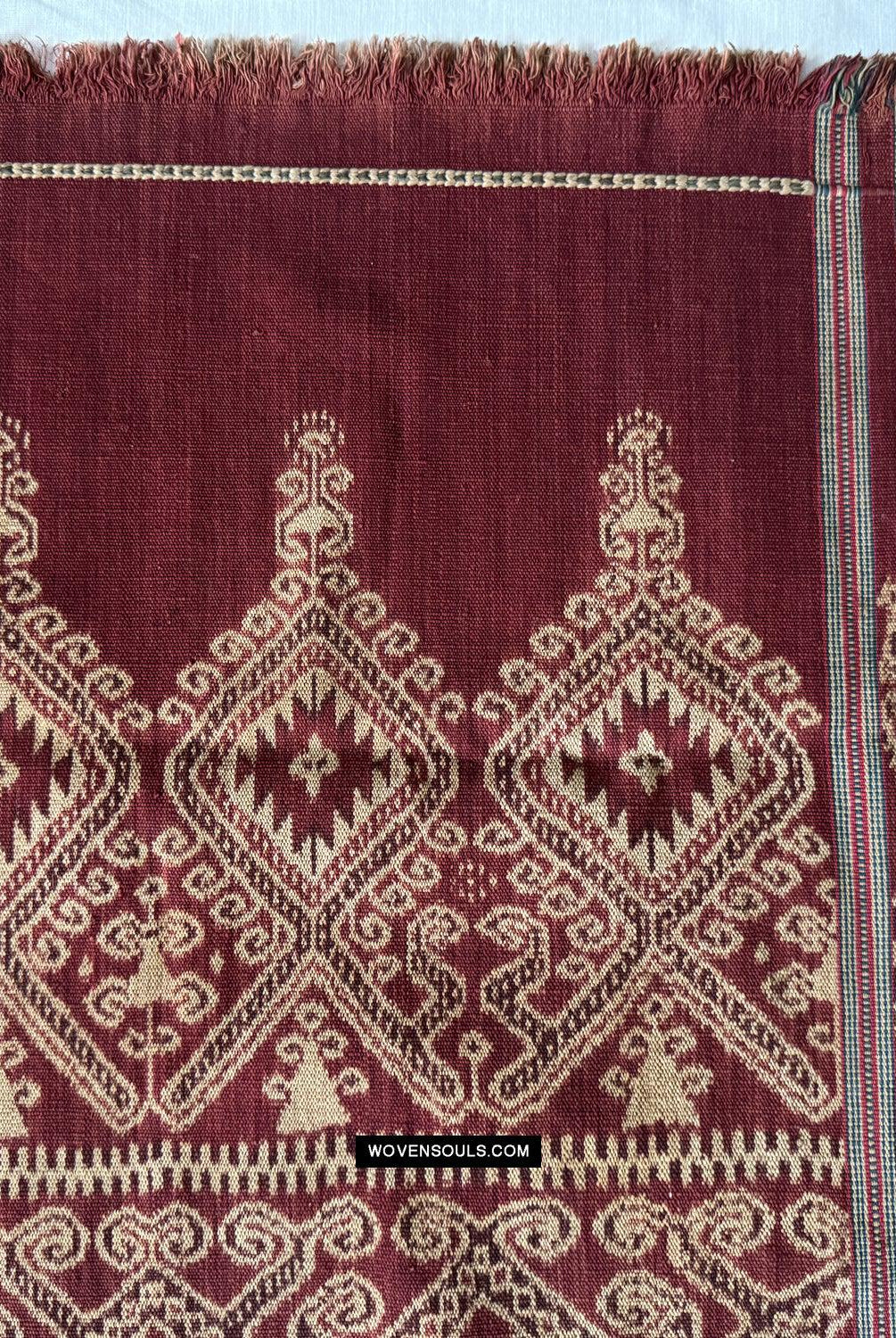 1834 Antique Iban Ceremonial Ikat - Superb Vine Pattern + Rings