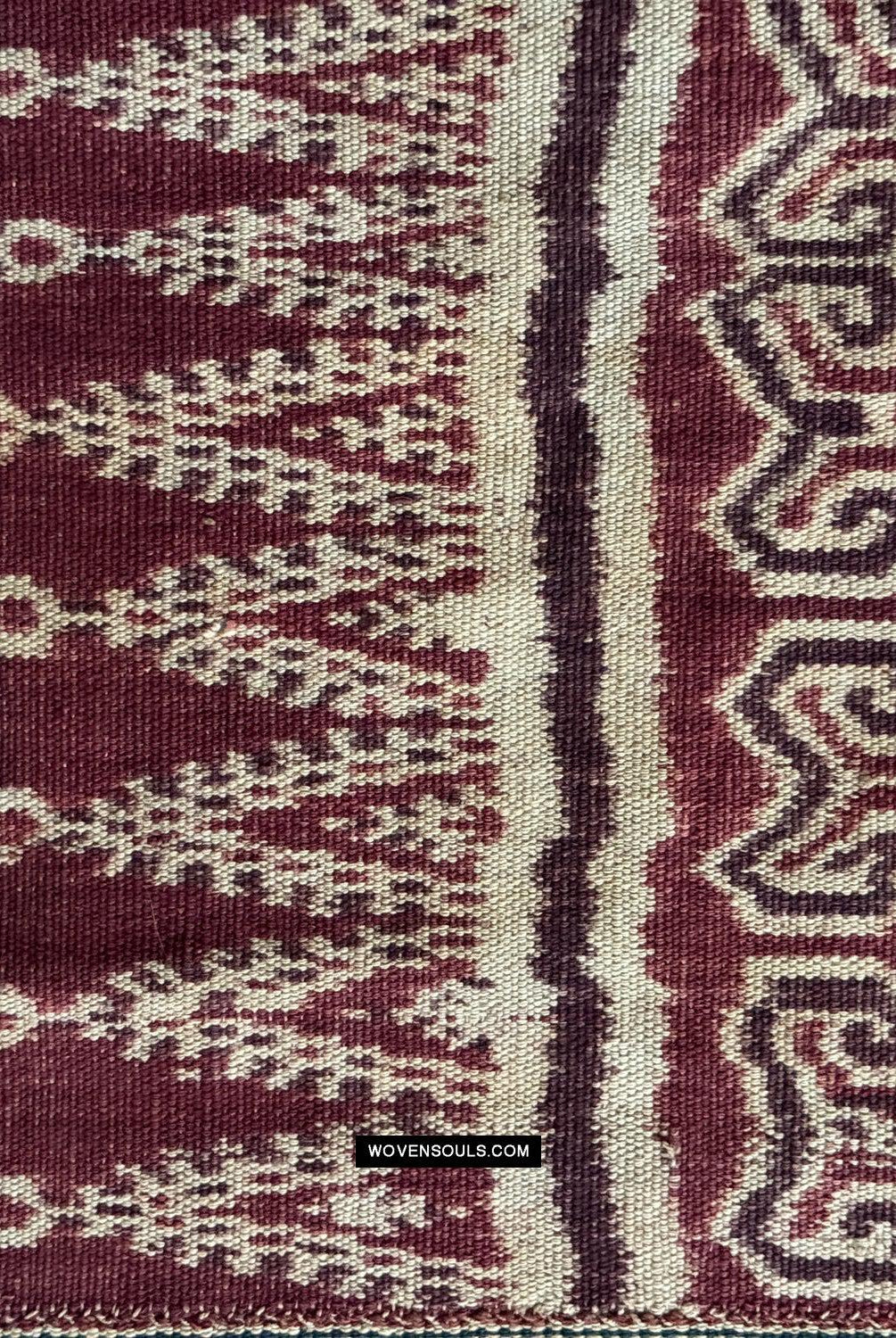 1834 Antique Iban Ceremonial Ikat - Superb Vine Pattern + Rings