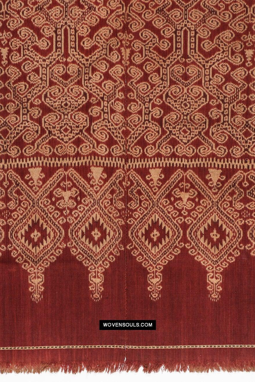1834 Antique Iban Ceremonial Ikat - Superb Vine Pattern + Rings