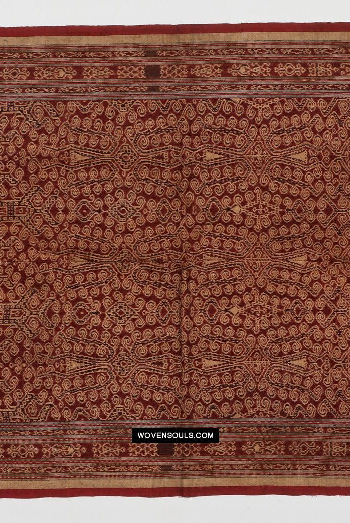 1834 Antique Iban Ceremonial Ikat - Superb Vine Pattern + Rings