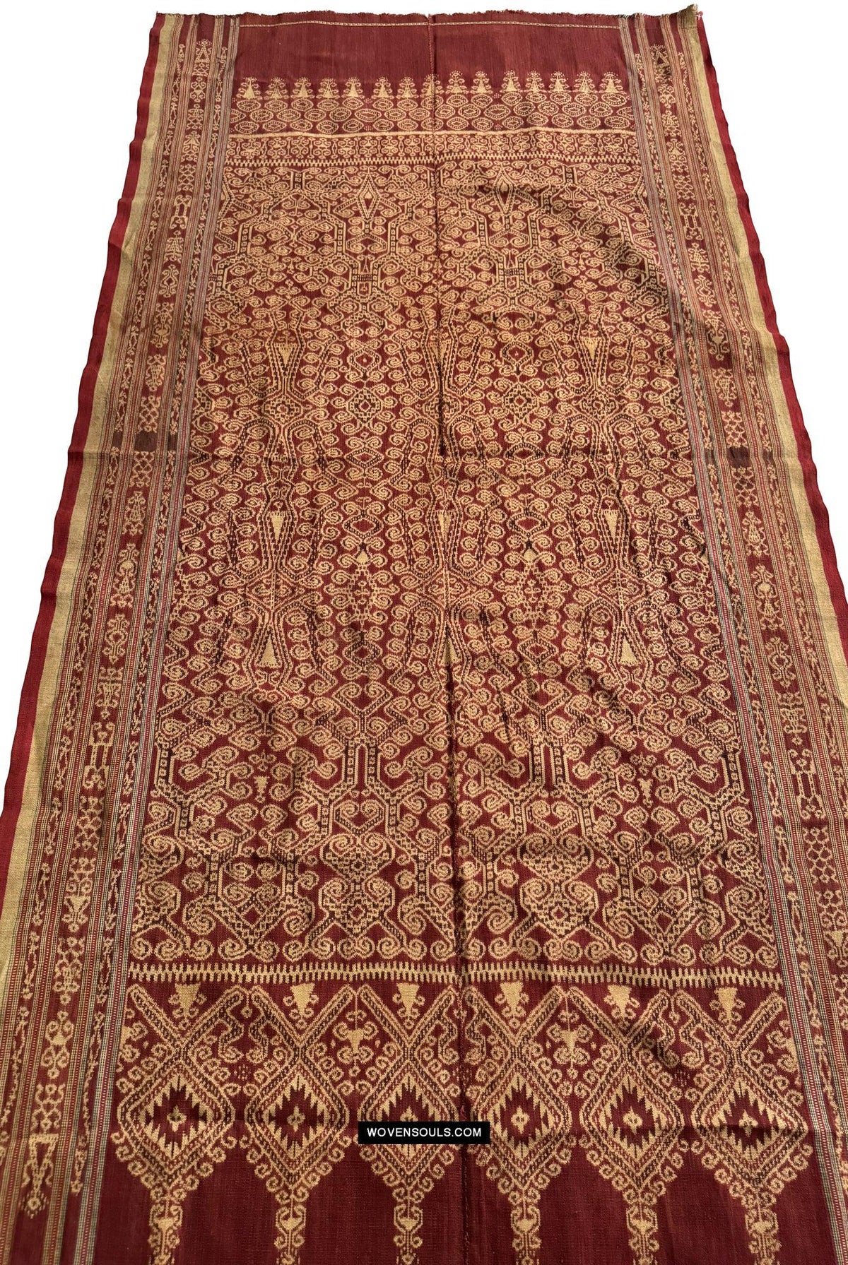 1834 Antique Iban Ceremonial Ikat - Superb Vine Pattern + Rings