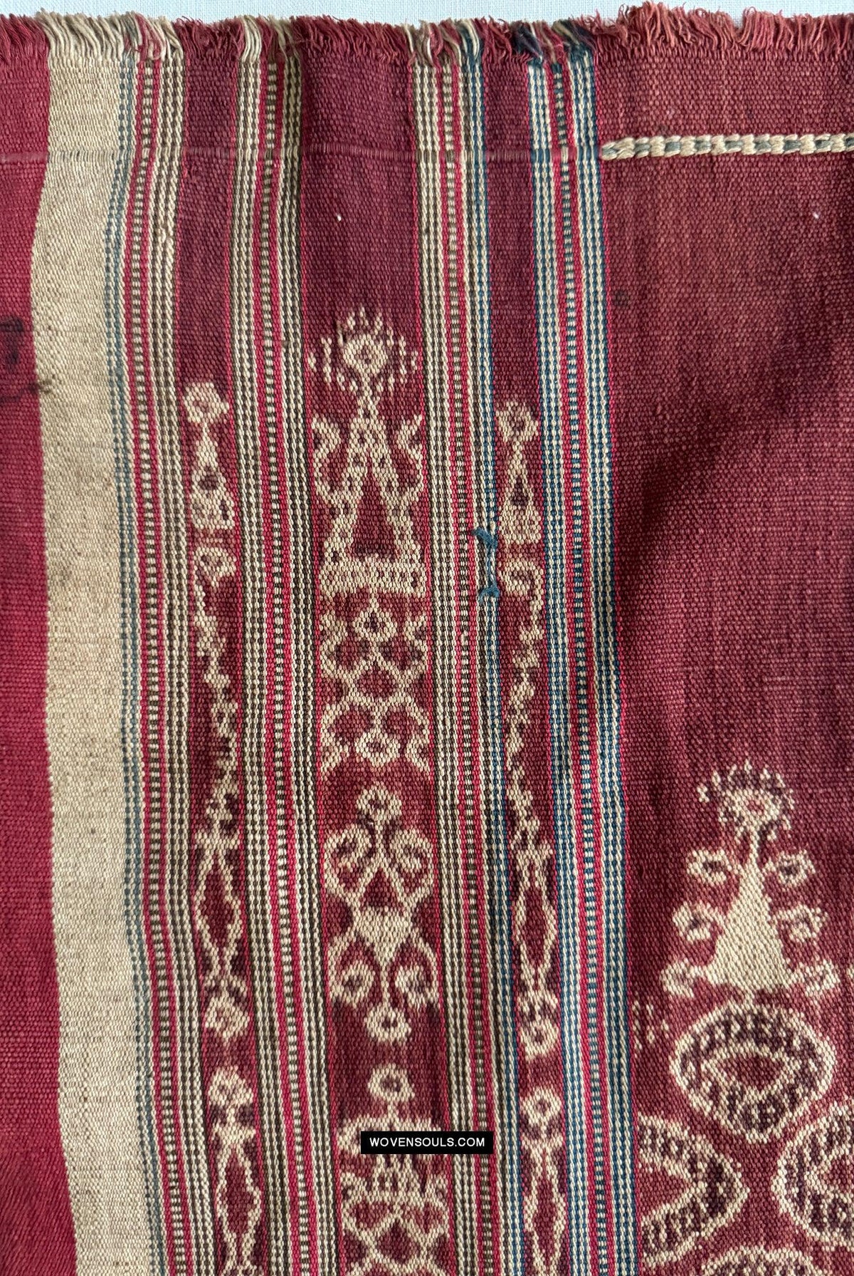 1834 Antique Iban Ceremonial Ikat - Superb Vine Pattern + Rings
