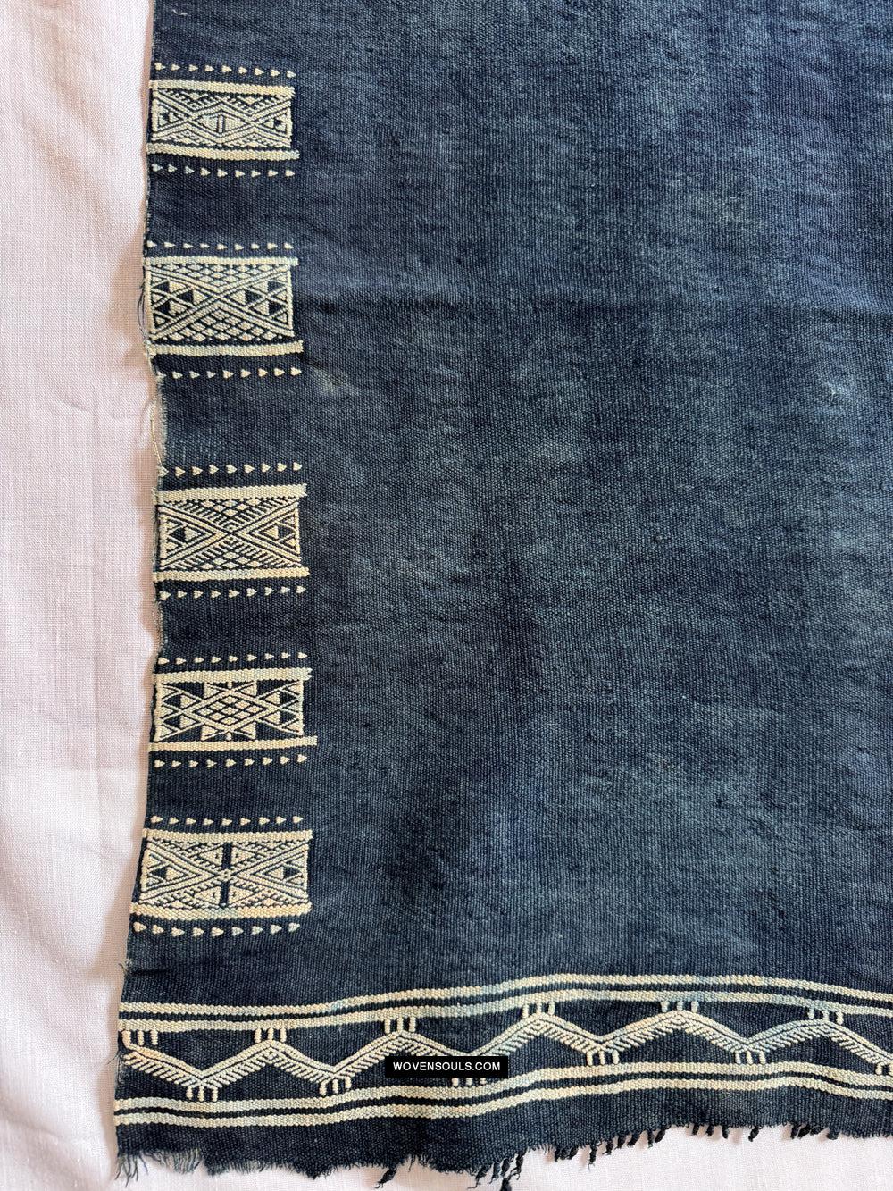 1854 Antique Indigo Bakhnoug Shawl - Tunisian Textile Art