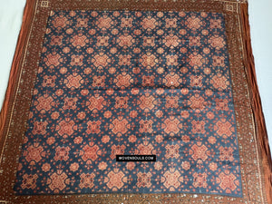 1865 Antique Cotton Indigo Block Printed Square Textile