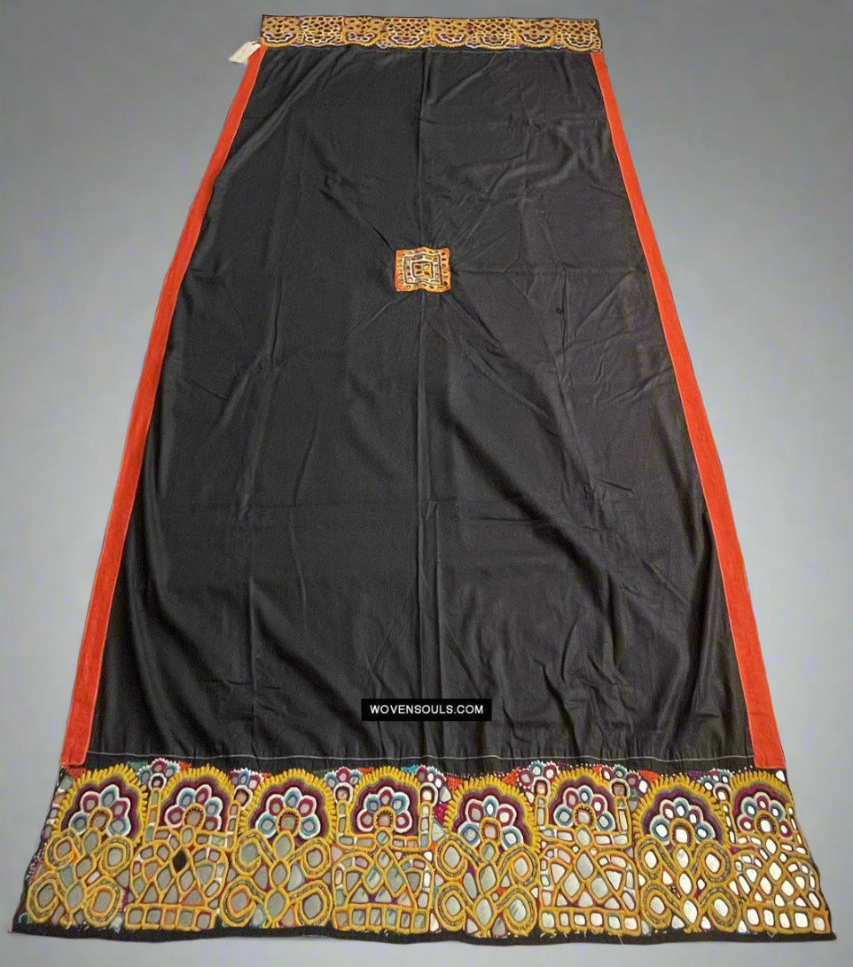 189 Vintage Indian Tribal Mirror Embroidery Cotton Shawl - Antique Decor Ethnic Art