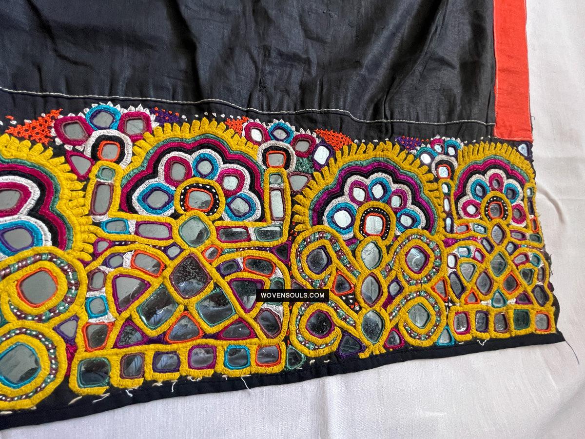 189 Vintage Indian Tribal Mirror Embroidery Cotton Shawl - Antique Decor Ethnic Art