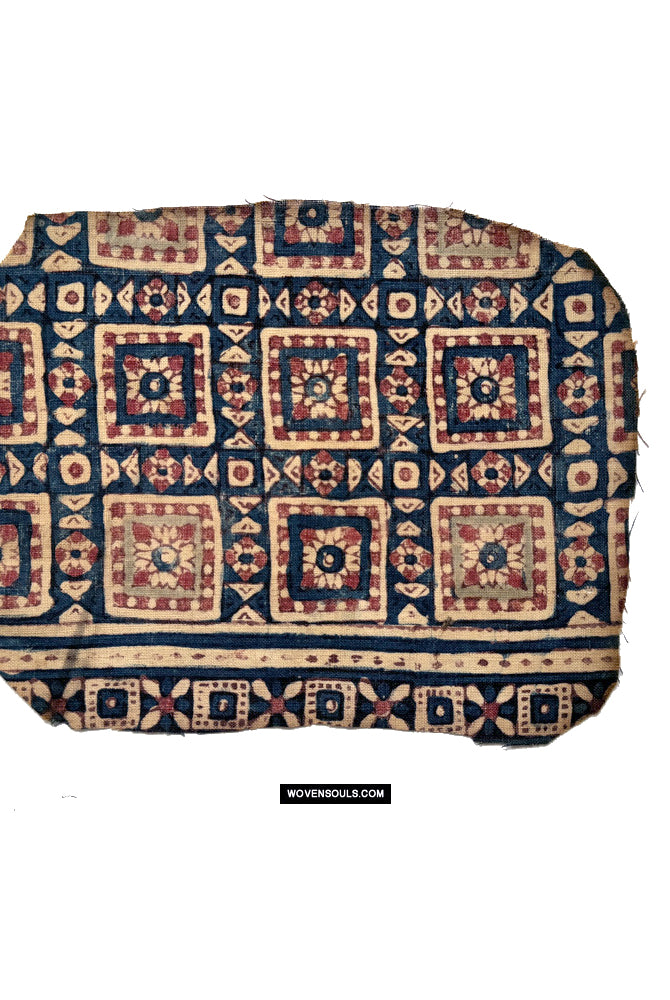 1935 SOLD Antique Indian Trade Textile Patola Print Toraja Fragment - Blue