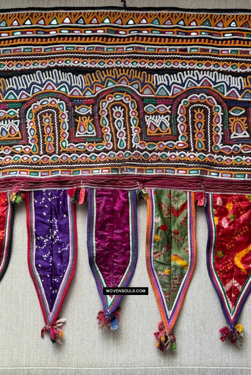 1962 Toran for Door - Vintage Rabari Embroidery Wall Decor Textile Art from Gujarat