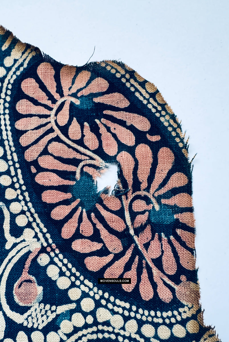 1966 Antique Indian Trade Textile Toraja Fragment - Indigo flowers