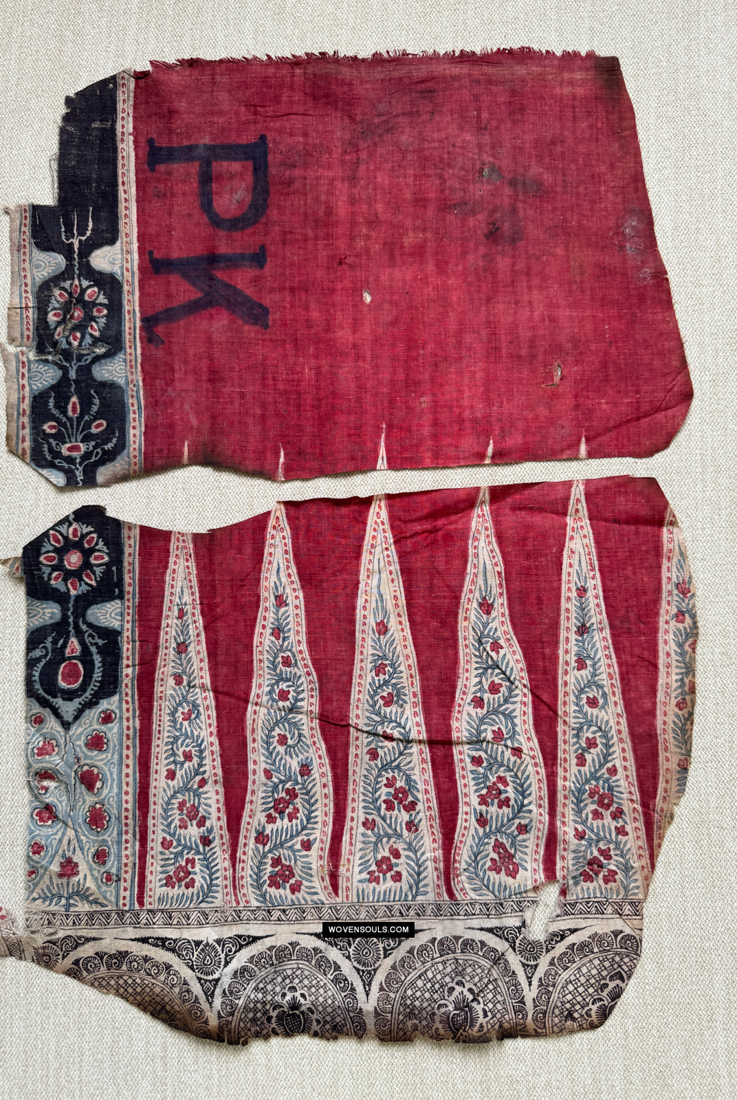 1982 Pair - Antique Indian Trade Cloth Kalamkari Textile Toraja Fragment