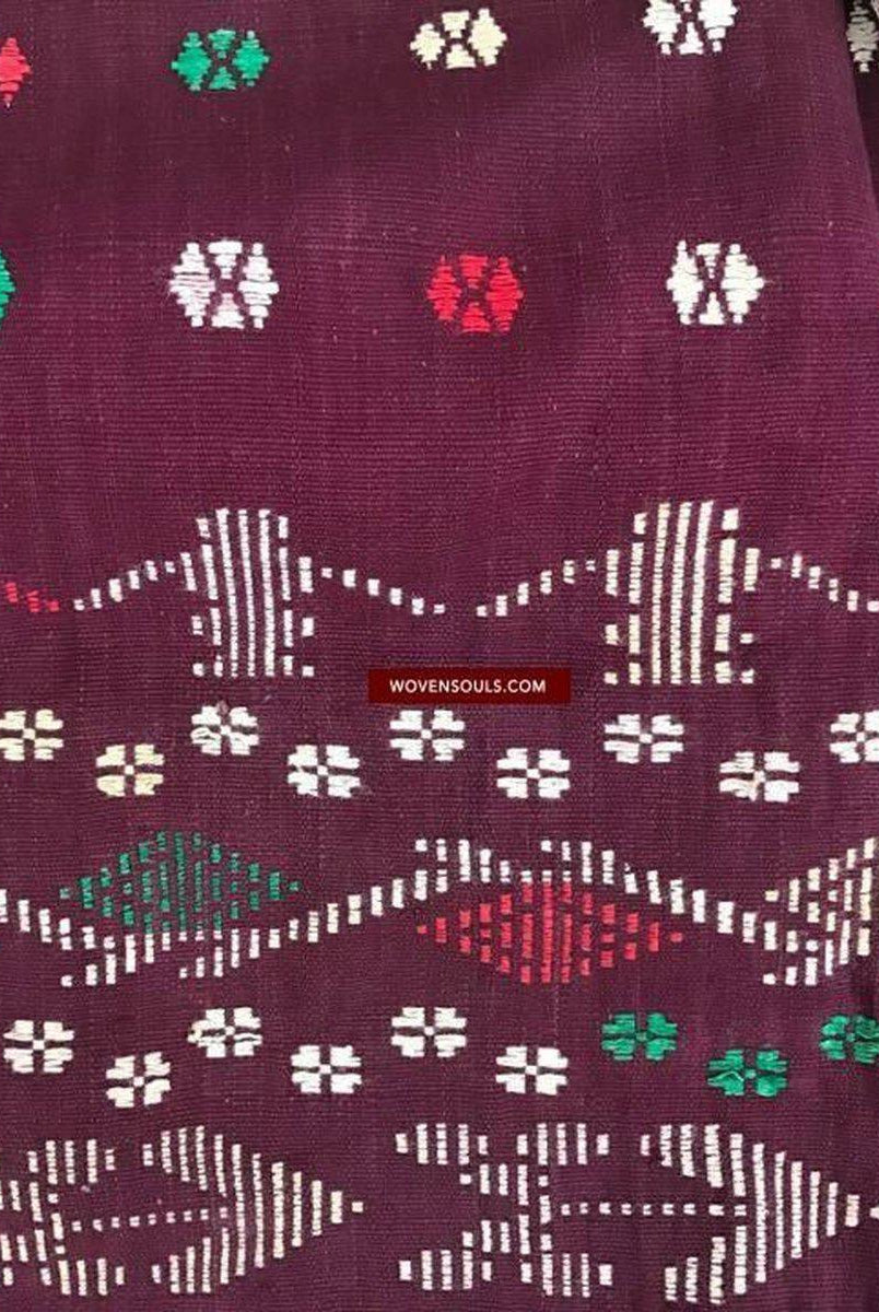 202 Semi-Antique Batak Ulos Shoulder Cloth Textile with Human Figures-WOVENSOULS-Antique-Vintage-Textiles-Art-Decor