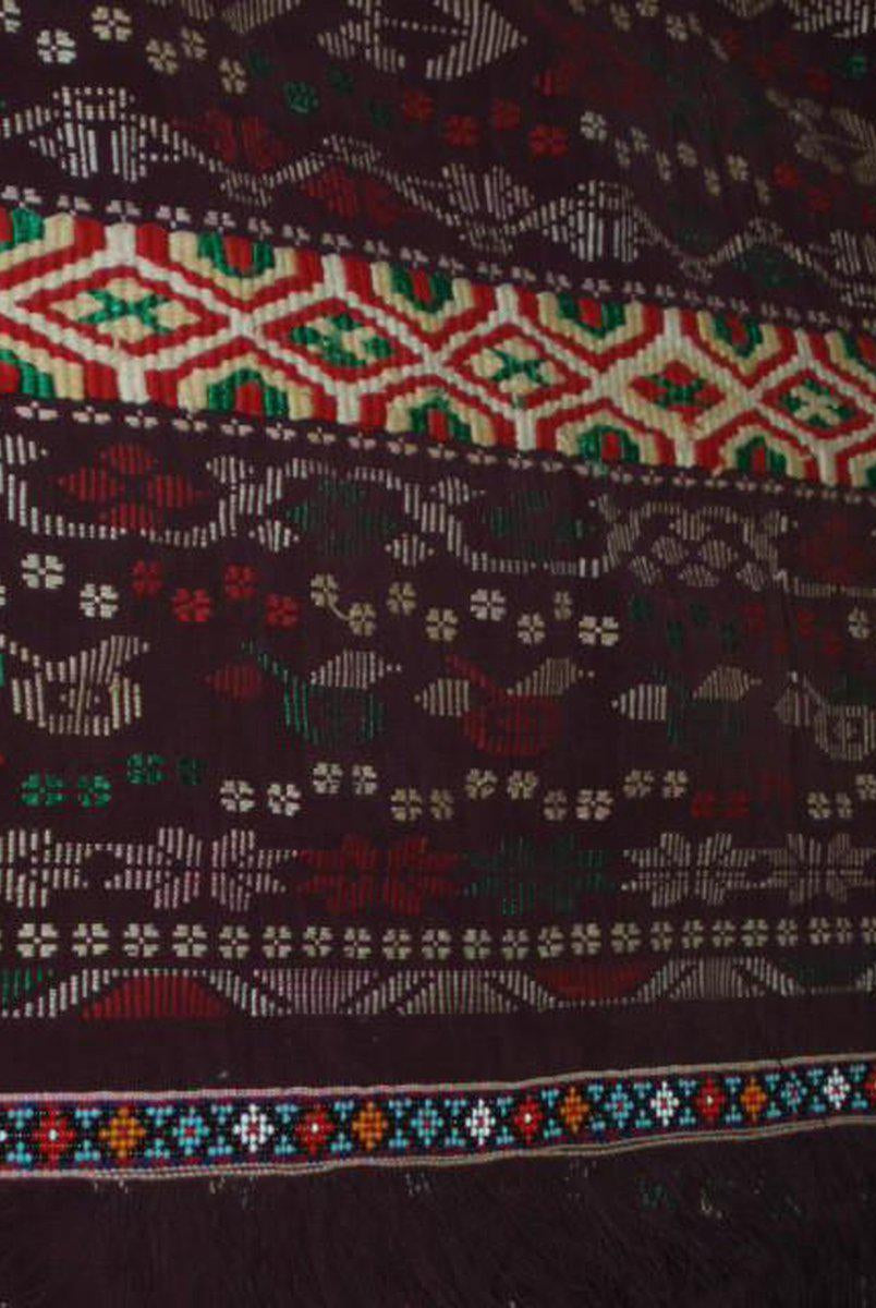 202 Semi-Antique Batak Ulos Shoulder Cloth Textile with Human Figures-WOVENSOULS-Antique-Vintage-Textiles-Art-Decor