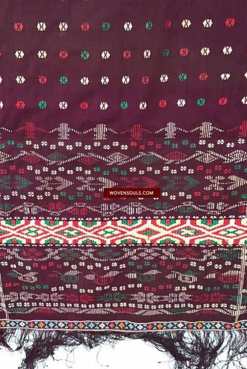 202 Semi-Antique Batak Ulos Shoulder Cloth Textile with Human Figures-WOVENSOULS-Antique-Vintage-Textiles-Art-Decor