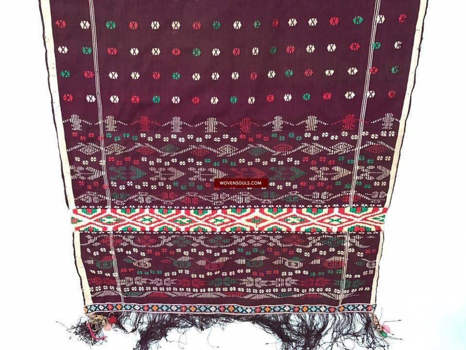 202 Semi-Antique Batak Ulos Shoulder Cloth Textile with Human Figures-WOVENSOULS-Antique-Vintage-Textiles-Art-Decor