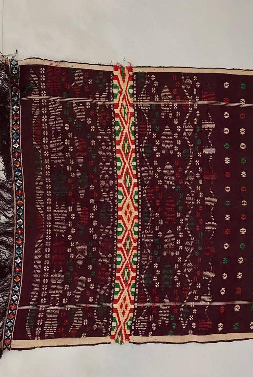 202 Semi-Antique Batak Ulos Shoulder Cloth Textile with Human Figures-WOVENSOULS-Antique-Vintage-Textiles-Art-Decor