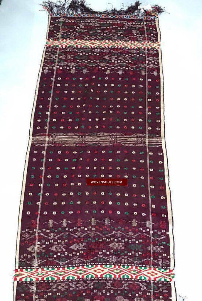 202 Semi-Antique Batak Ulos Shoulder Cloth Textile with Human Figures-WOVENSOULS-Antique-Vintage-Textiles-Art-Decor