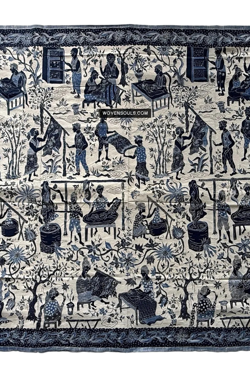 Vintage Indigo Batik Cirebon Narrative Wayang