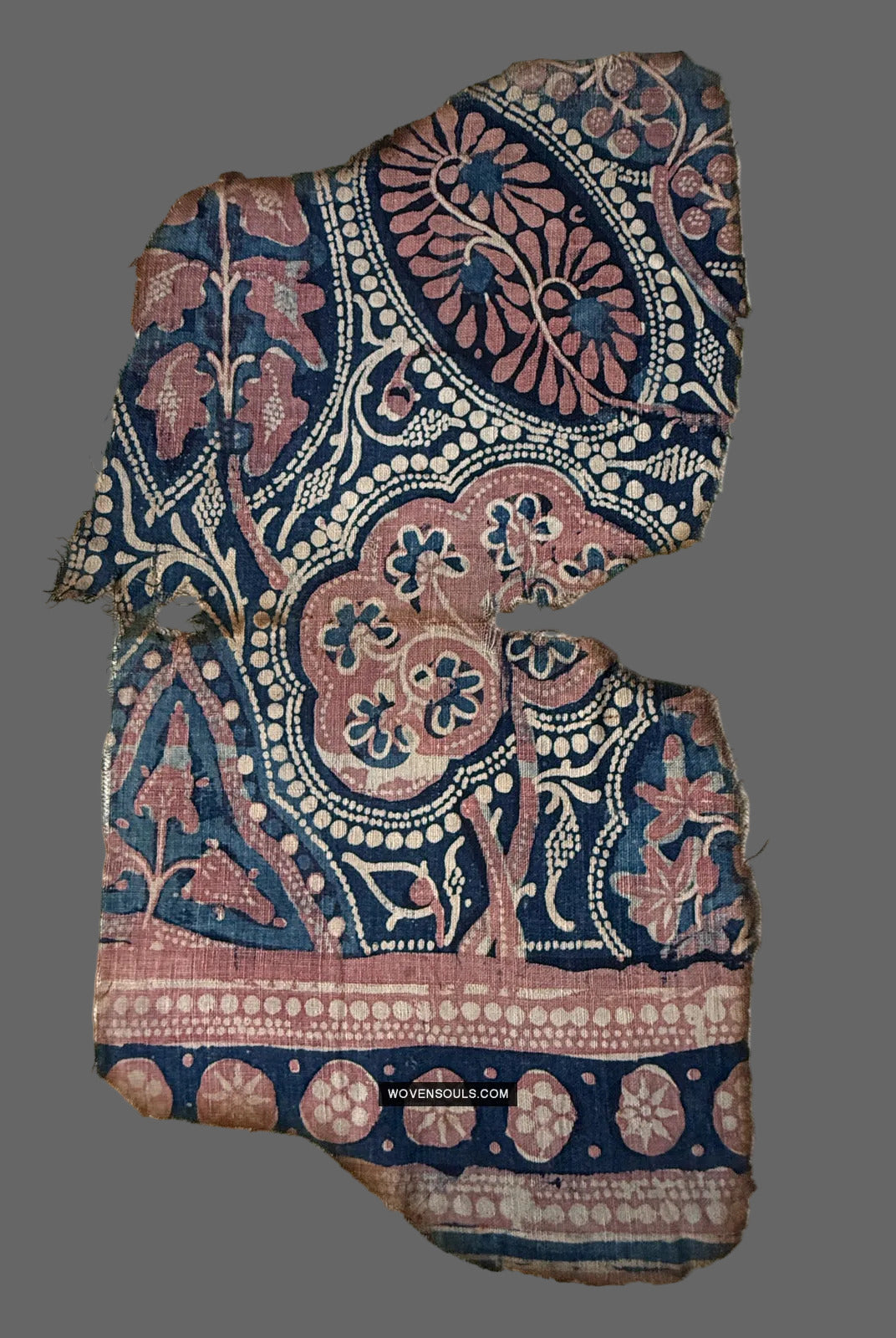 2063 Antique Indian Trade Textile Toraja Fragment - Indigo flowers-TEXTILE - Museum-quality Decor & Ethnographic Art Gallery