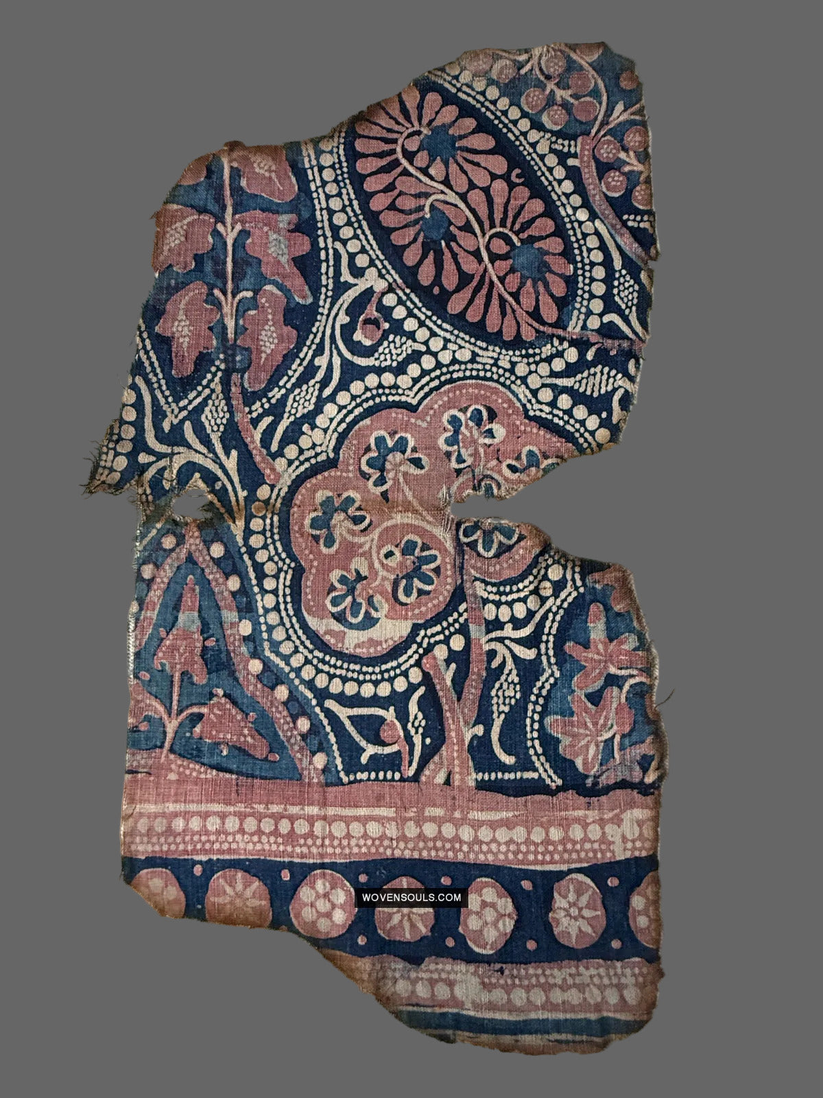 2063 Antique Indian Trade Textile Toraja Fragment - Indigo flowers-TEXTILE - Museum-quality Decor & Ethnographic Art Gallery