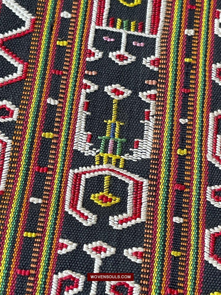 210 Rare Vintage Woven Sungit Skirt from Borneo with Human Consummation motif-WOVENSOULS-Antique-Vintage-Textiles-Art-Decor