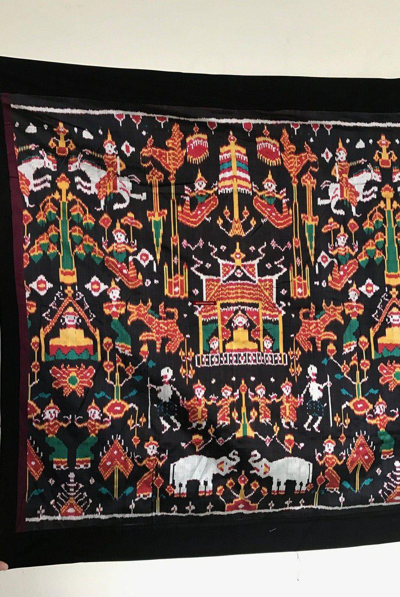 219 Pidan Pedan Seide Ikat buddhistische Wandbehang Textilkunst-WOVENSOULS-Antike-Vintage-Textilien-Kunst-Dekor