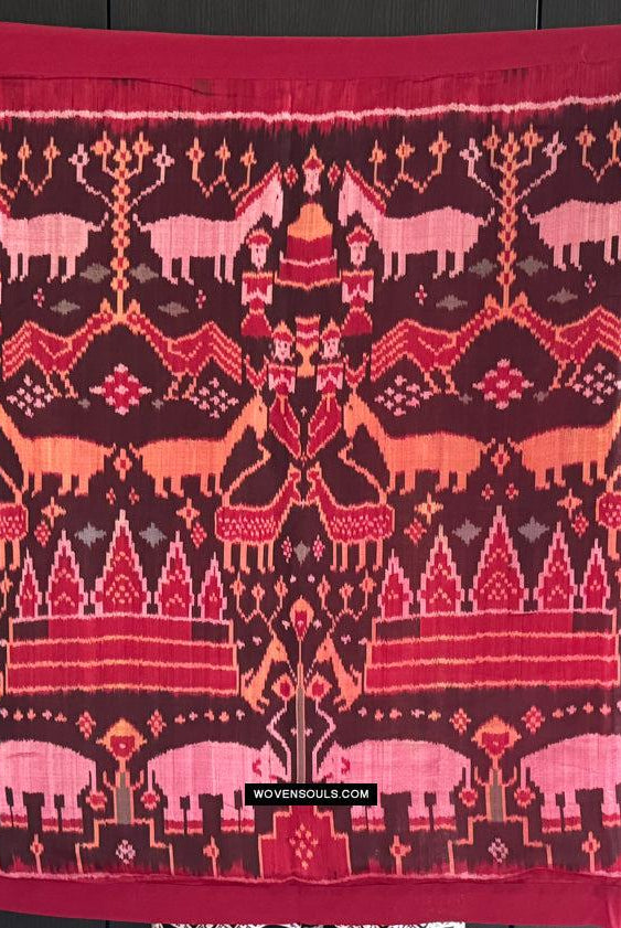 222 Seiden-Pidan-Pedan-Ikat-buddhistische figurative Textilkunst aus Kambodscha