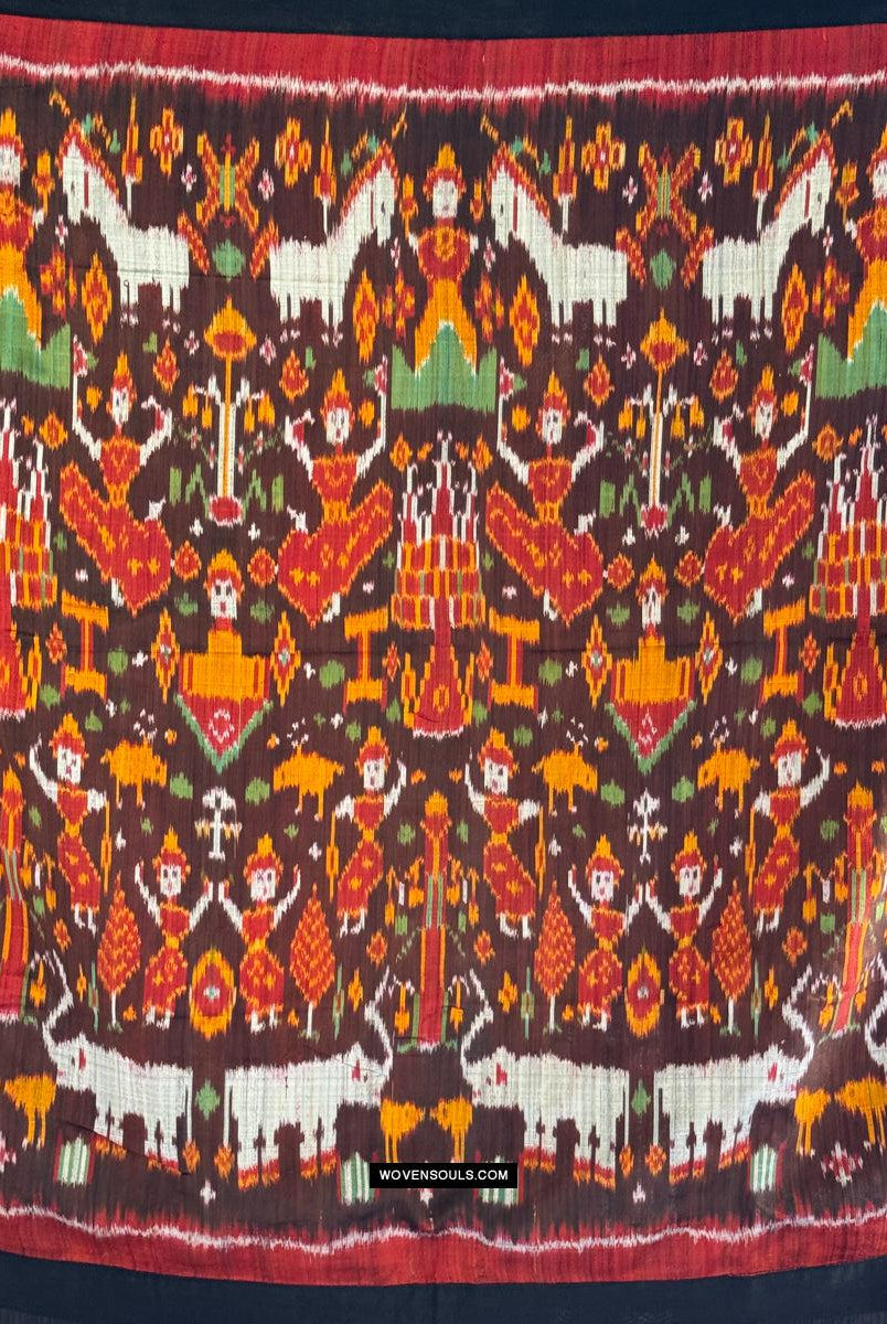223-Ein kambodschanischer Seiden-Ikat-Pidan-Pedan-Tempelbehang