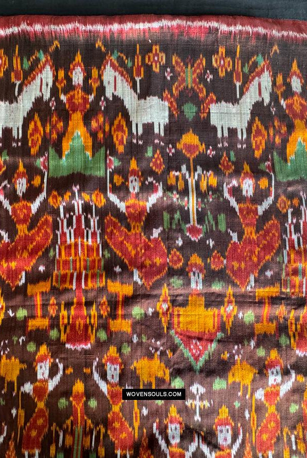223-C Kambodschanischer Seiden-Ikat-Pidan-Pedan-Tempelbehang
