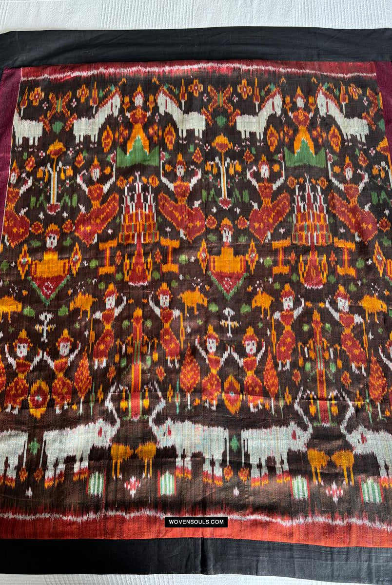 223-C Kambodschanischer Seiden-Ikat-Pidan-Pedan-Tempelbehang