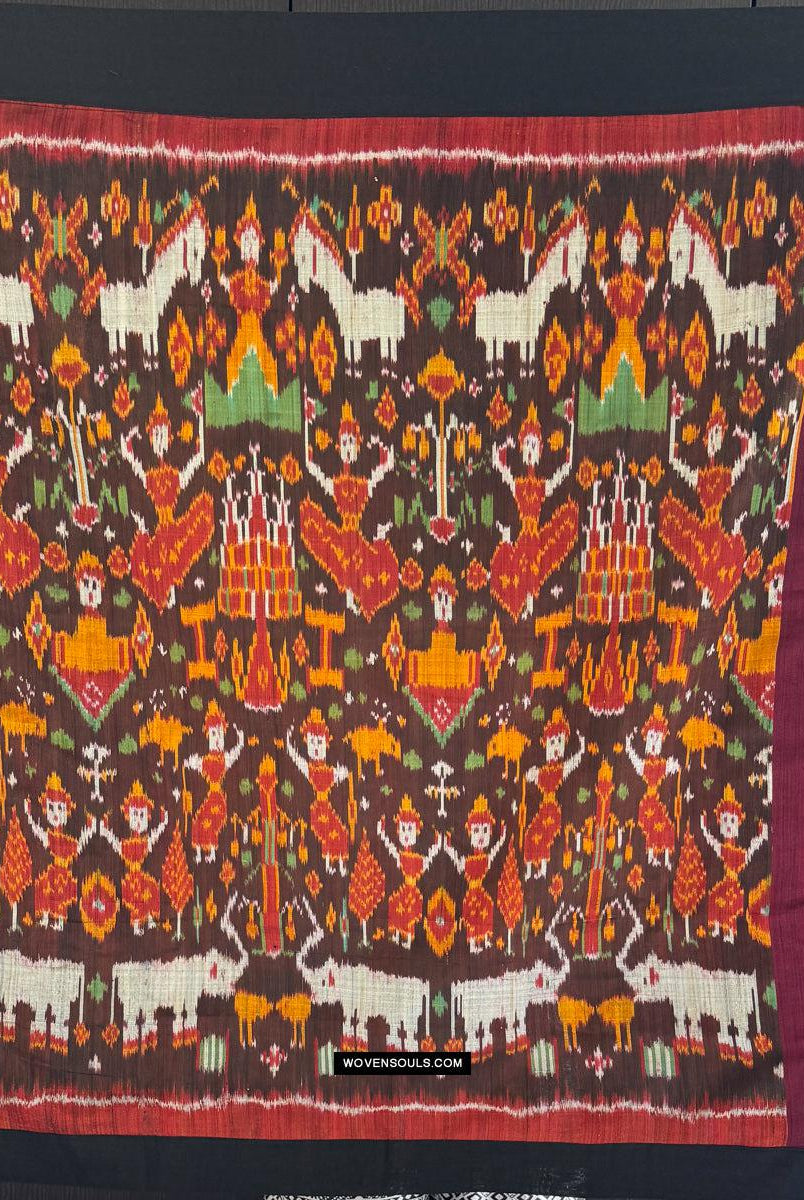223-C Kambodschanischer Seiden-Ikat-Pidan-Pedan-Tempelbehang