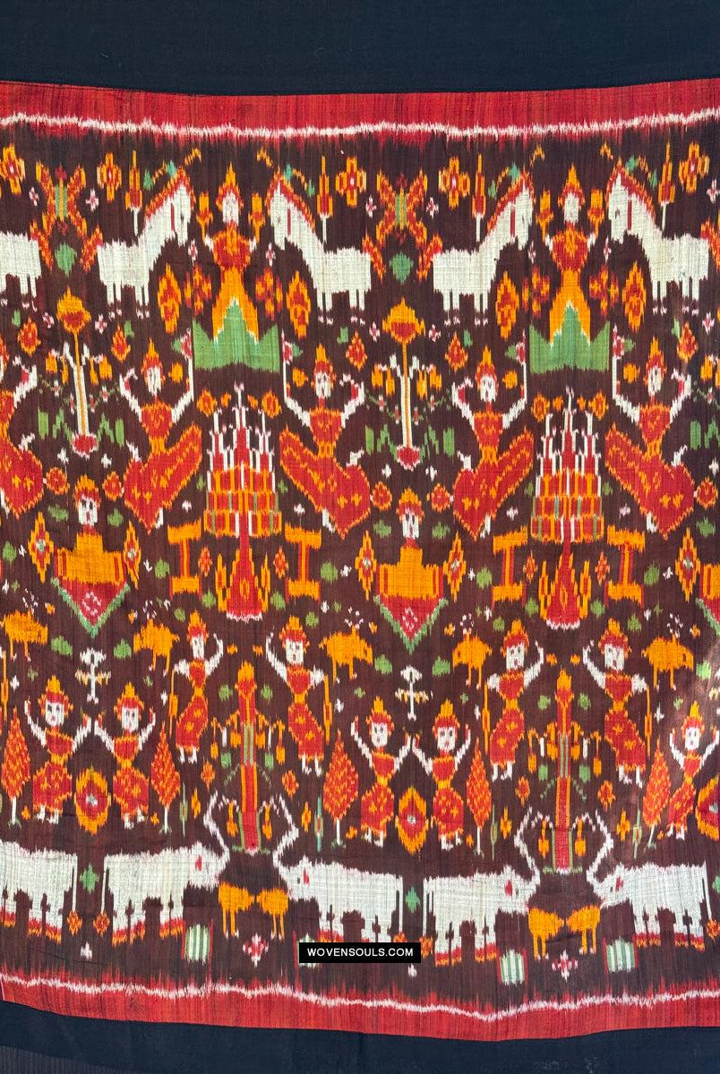 223-C Kambodschanischer Seiden-Ikat-Pidan-Pedan-Tempelbehang